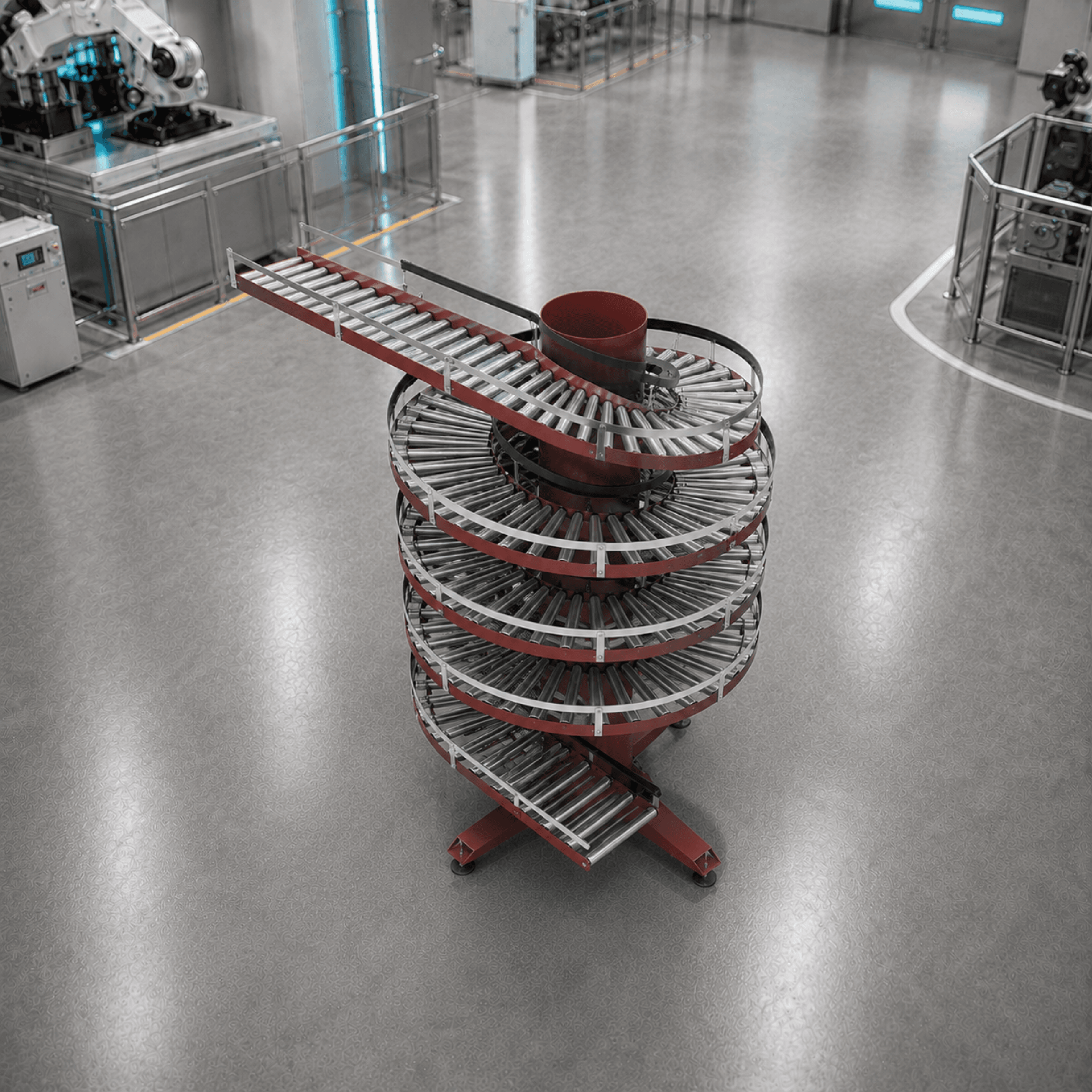 Gravity roller spiral conveyor
